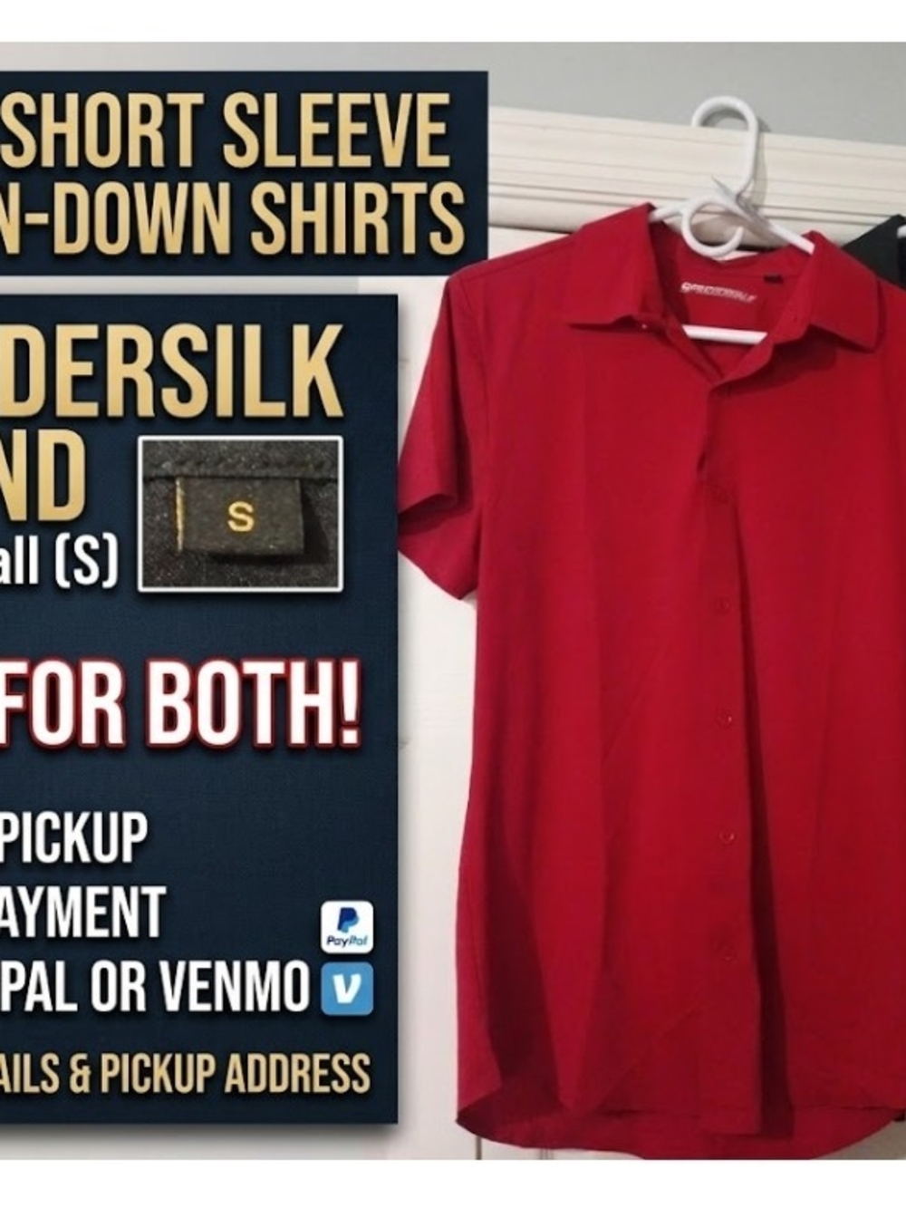 Casual Short-Sleeve Red Button-Down Shirt - Small